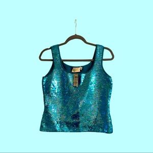 CACHE top teal metallic knit Sz M